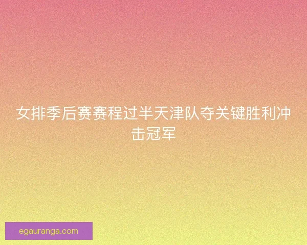 女排季后赛赛程过半天津队夺关键胜利冲击冠军
