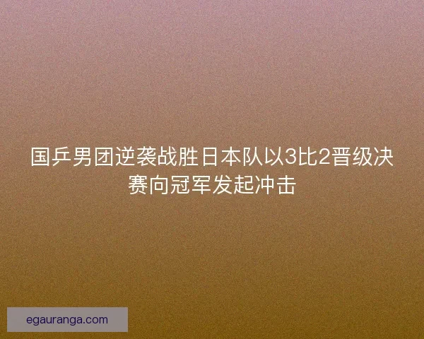 国乒男团逆袭战胜日本队以3比2晋级决赛向冠军发起冲击
